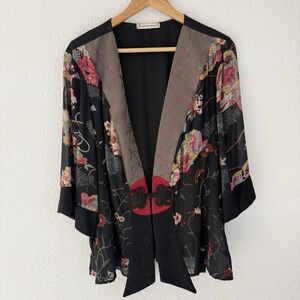 Spencer Alexis Floral Asian Kimono Top 2X Embroidered Whimsigoth Fairy Artsy